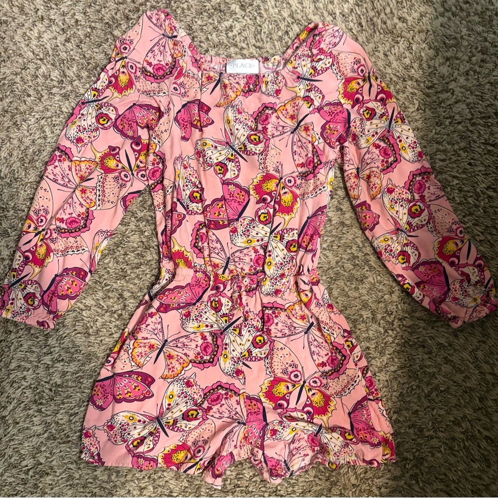 Girls Butterfly Challis Romper - Pink